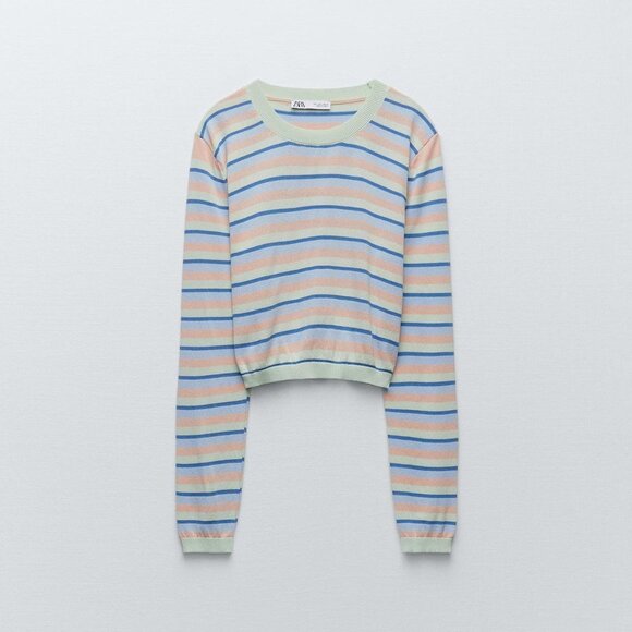 Zara Women Multicolor Striped Crop Top – Size L - Picture 1 of 6